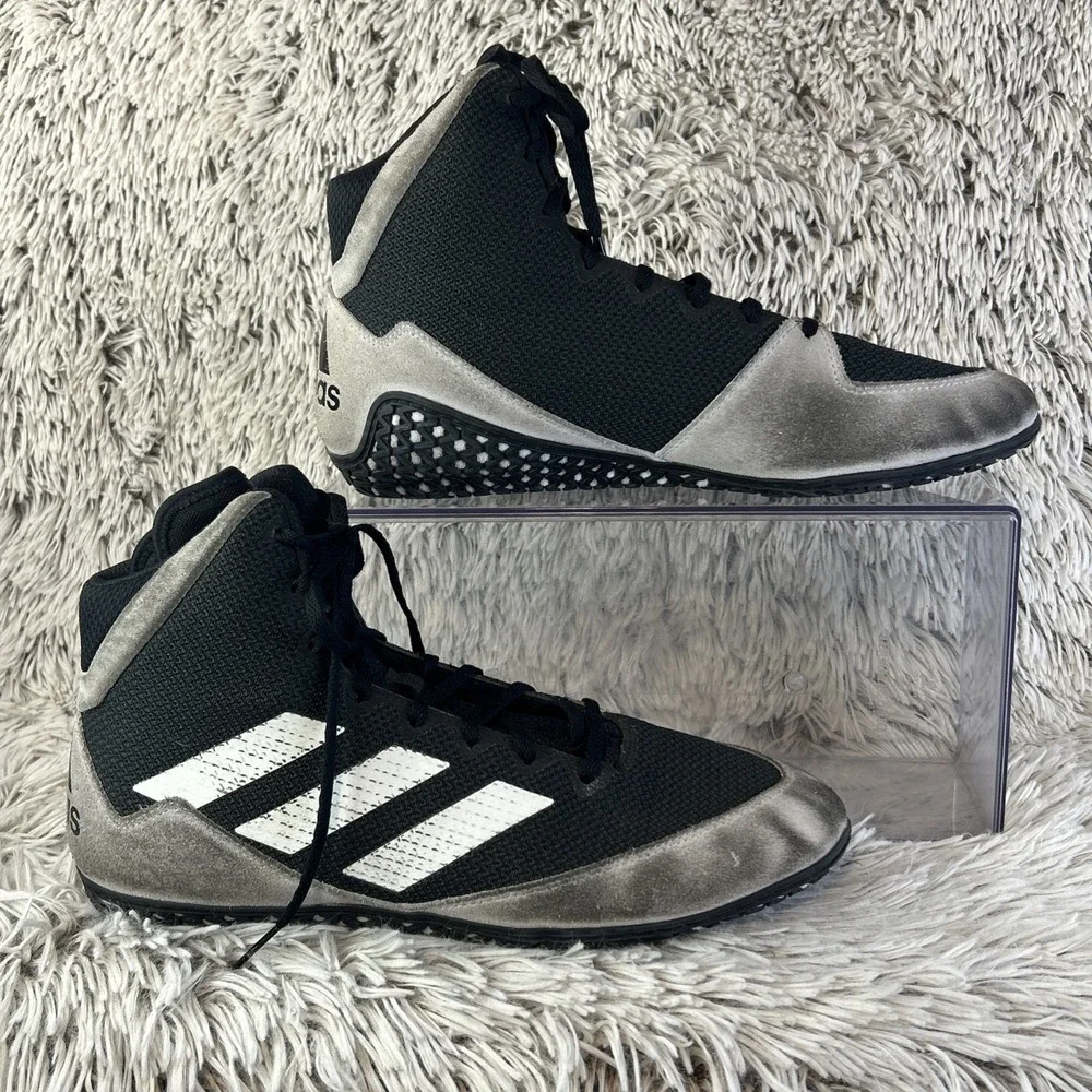 Mens Adidas Mat Wizard Wrestling Shoes Size 11.5 High Top Black‎ White Lace Up